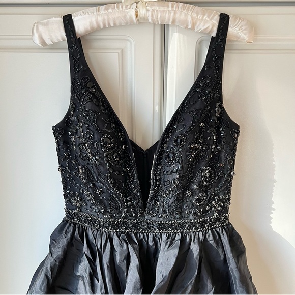 Sherri Hill Black Beaded Ruffle Tiered Prom Dress - Picture 7 of 14